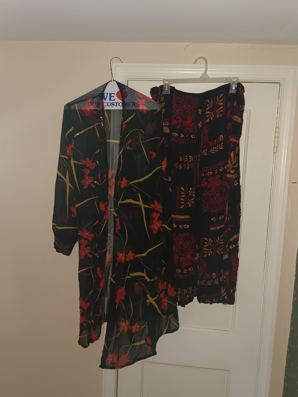 Floral Black Sheer Duster and Patterned Skirt Set
